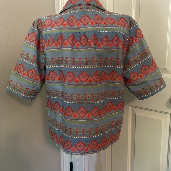 Tasha Pelosi crop jacket with sleeves to elbow, Concho buttons,blue and coral Lg - Picture 9 of 12